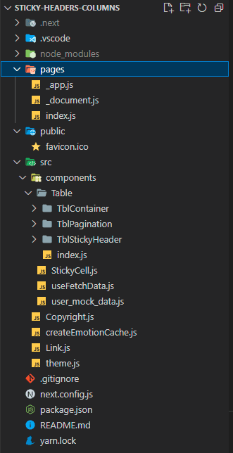 React Folder Structure - Sticky Headers & Columns